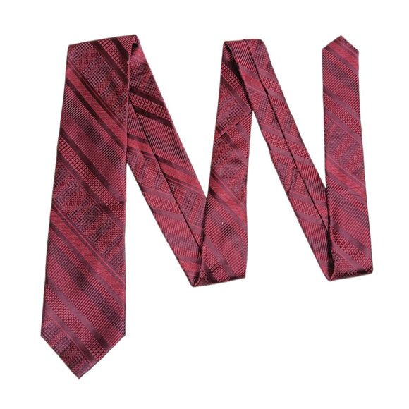 Stacy Adams Geometric Tie Men’s 61” Burgundy Microfiber Preppy Designer Classic - Picture 2 of 4